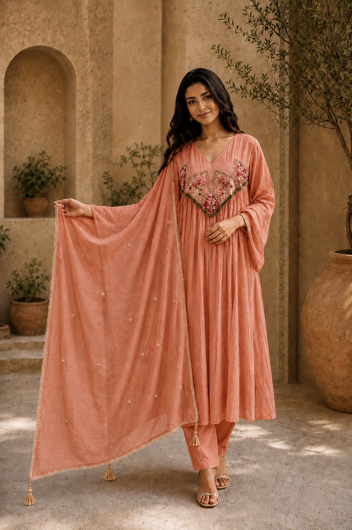 Embroidered Anarkali Suit Set with Dupatta