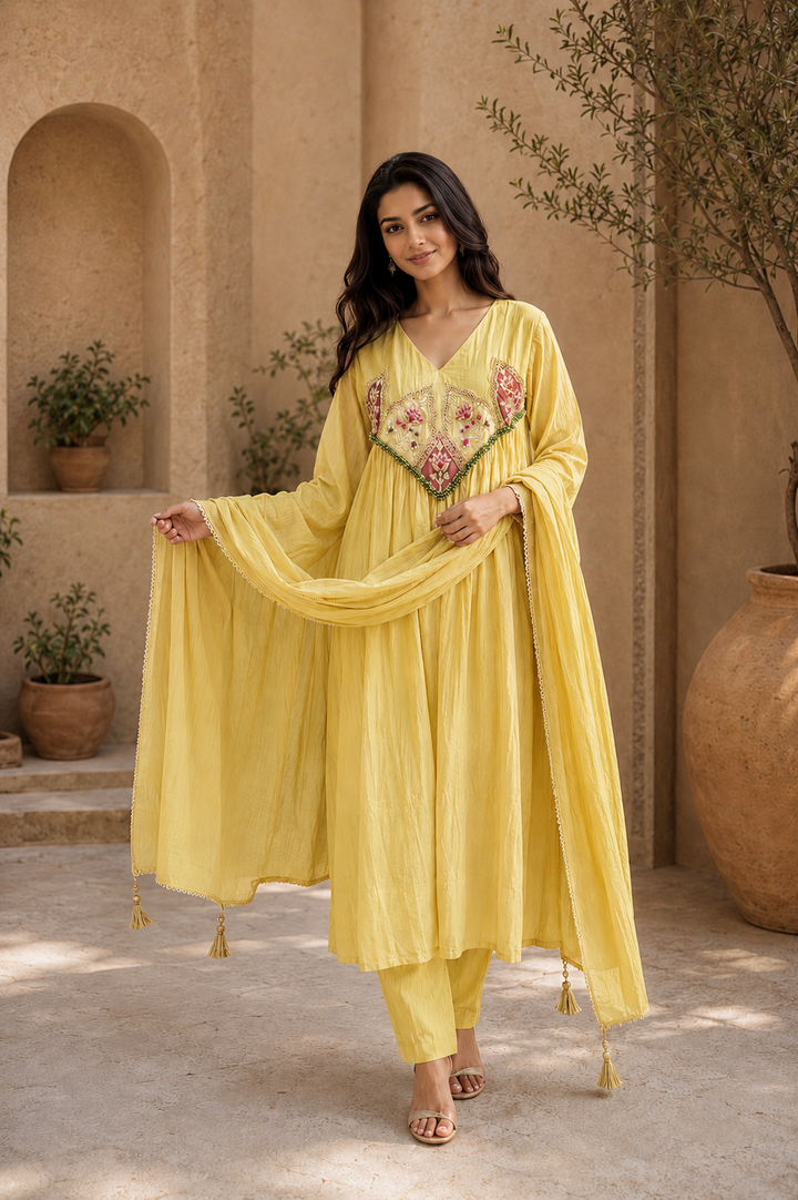 Embroidered Anarkali Suit Set with Dupatta