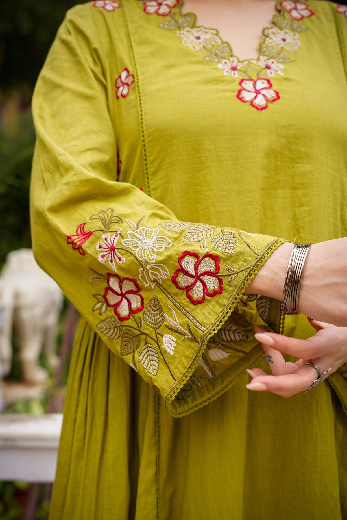 Mehandi Anarkali Kurta and Palazzo Set