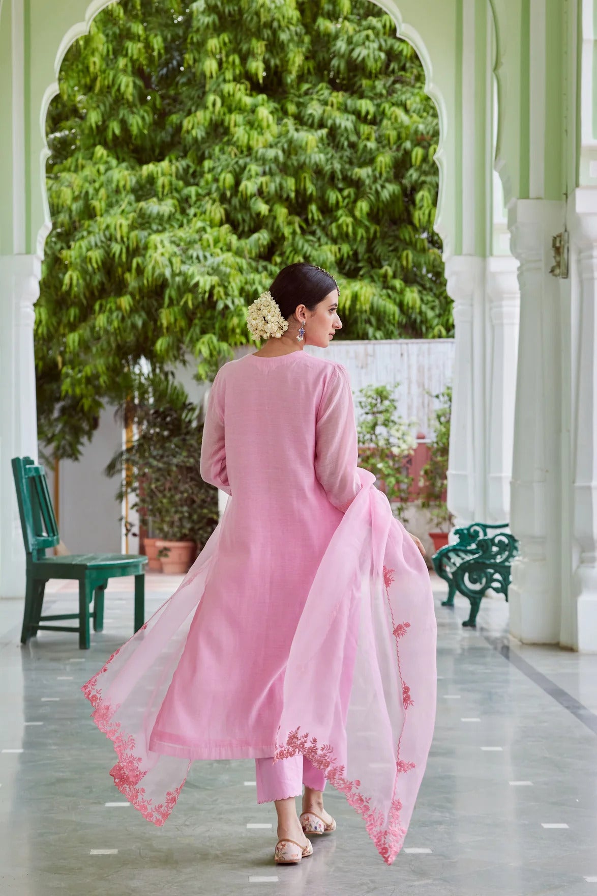 Light Pink Work Mul Chanderi with Ghewar Hand Embroidery Suit Set