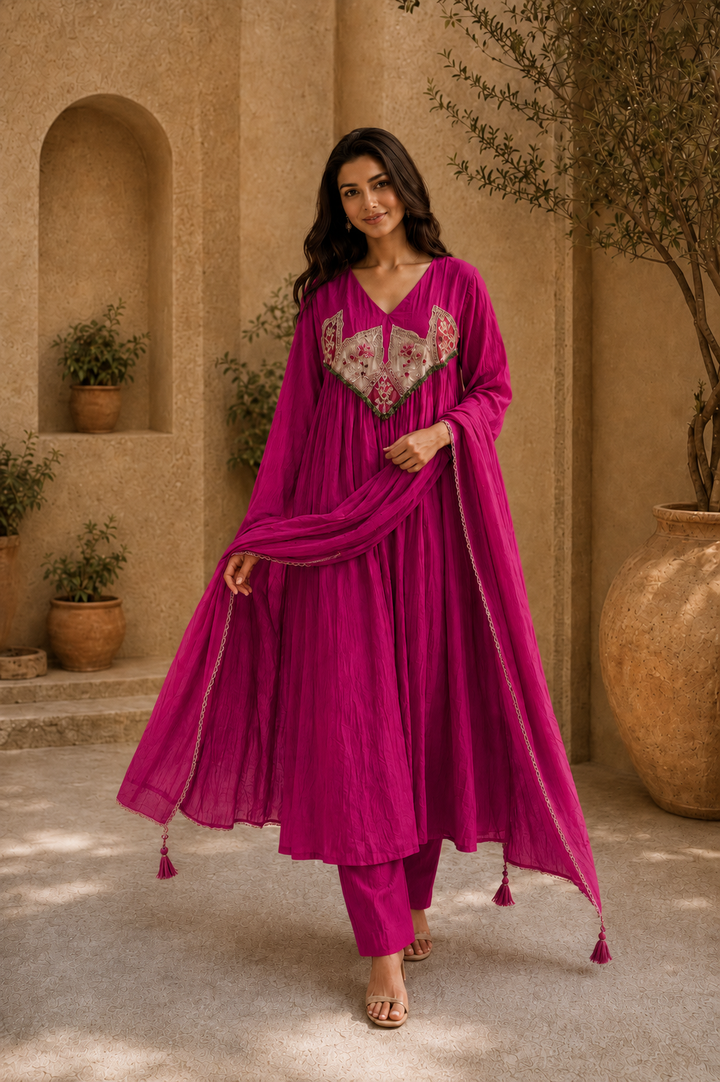 Embroidered Anarkali Suit Set with Dupatta