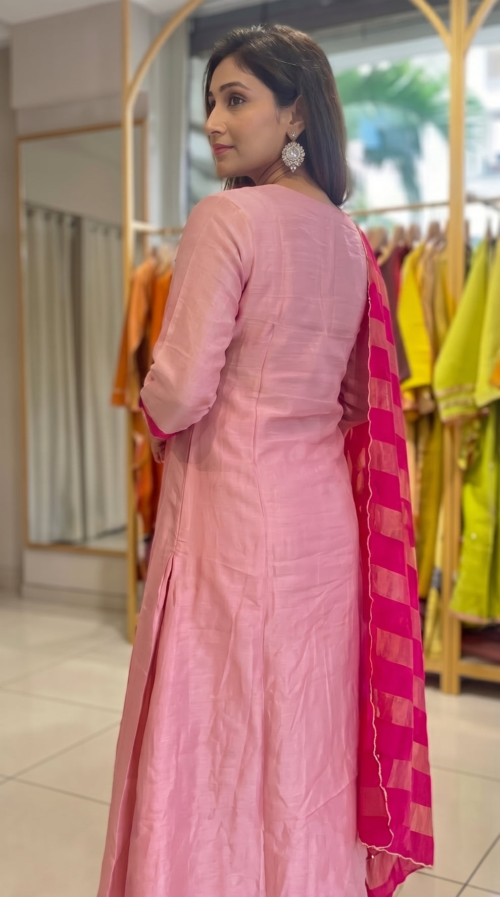 Elegant Pink Chanderi Silk Suit Set with Intricate Peacock Embroidery