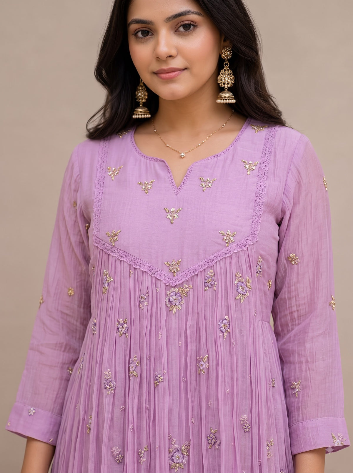 Lavender Chanderi Embroidered Anarkali Suit