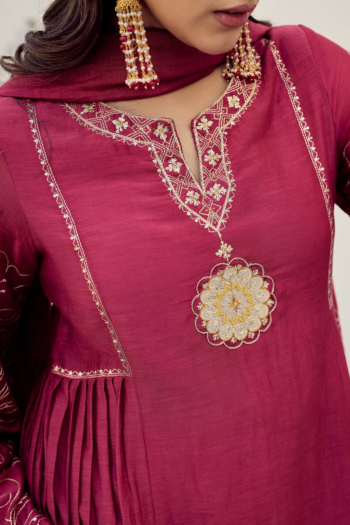 Blush Bloom Chanderi Kurta Set