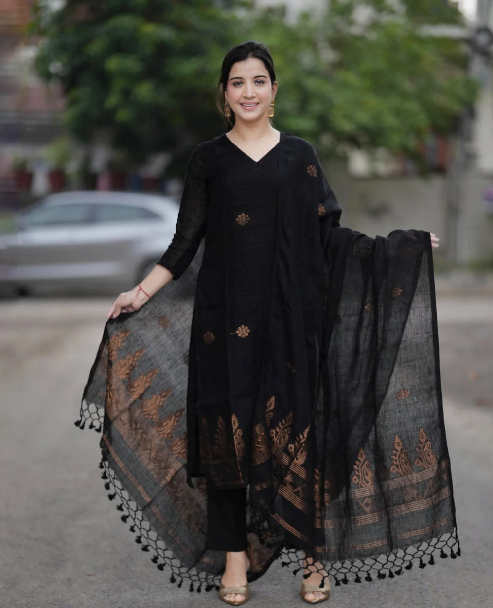 Premium Black Ethnic Kurta Pant Set with Matching Dupatta