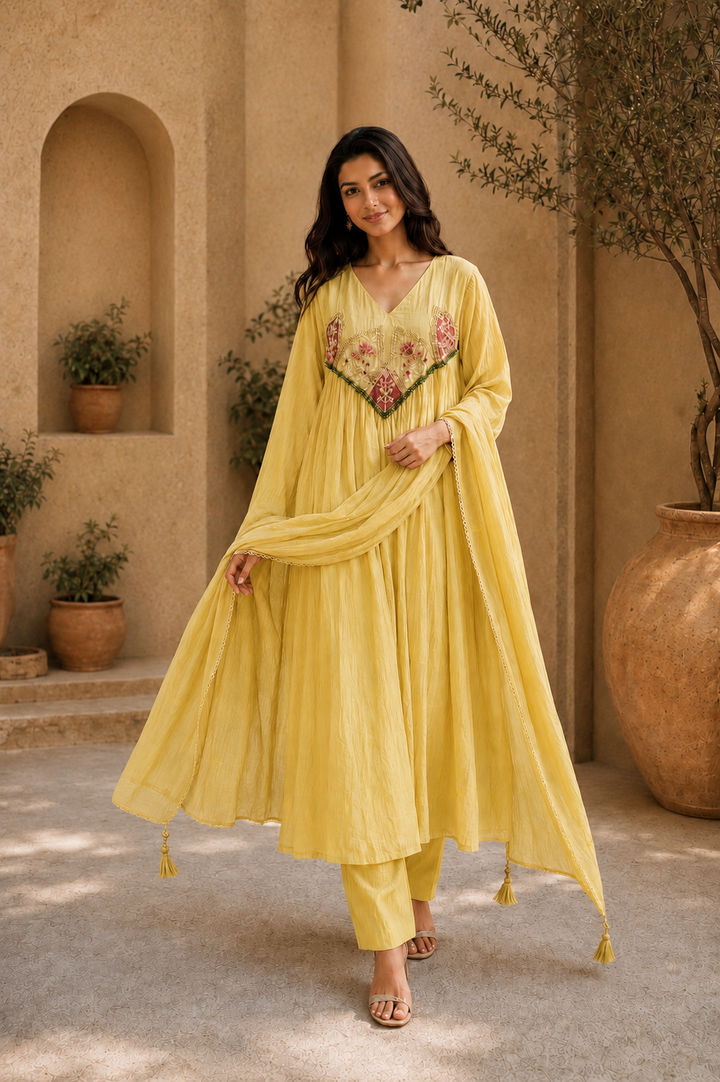 Embroidered Anarkali Suit Set with Dupatta