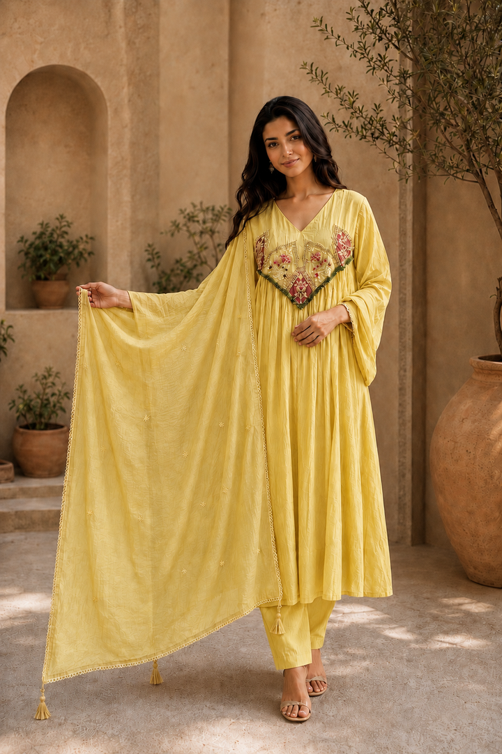 Embroidered Anarkali Suit Set with Dupatta