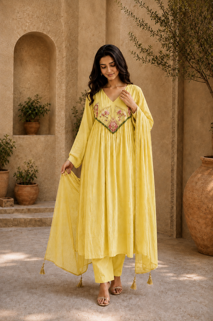 Embroidered Anarkali Suit Set with Dupatta