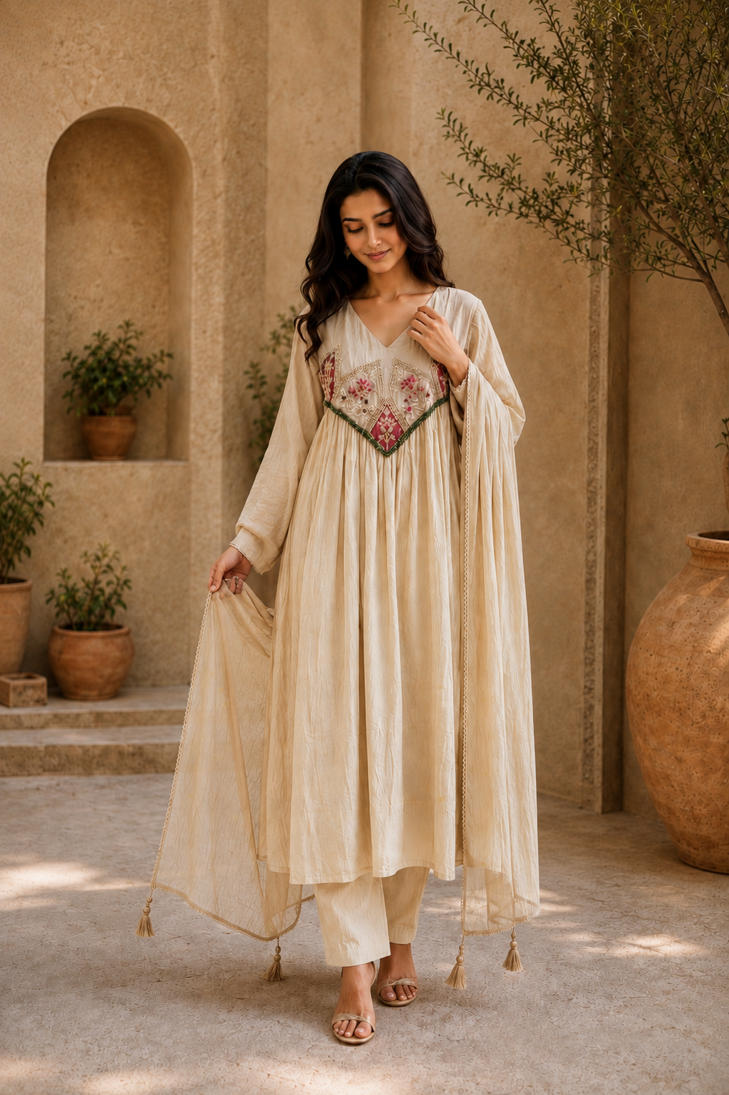 Embroidered Anarkali Suit Set with Dupatta
