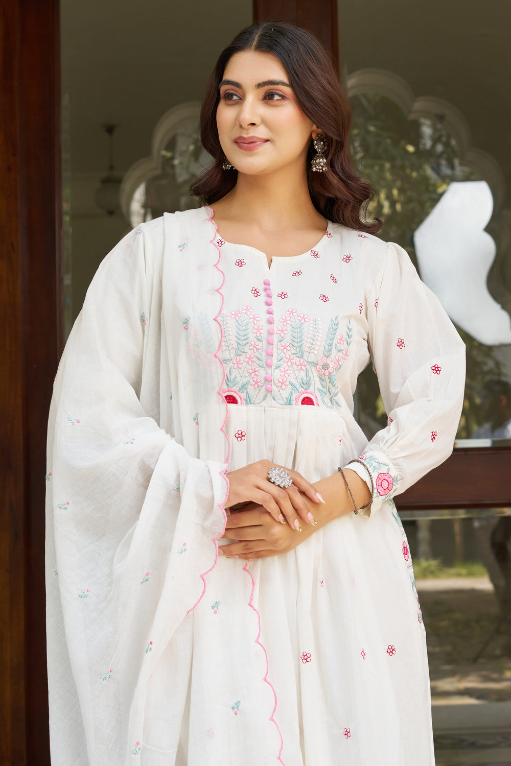 Elegant Embroidered Anarkali Kurta Set with Dupatta – Ivory