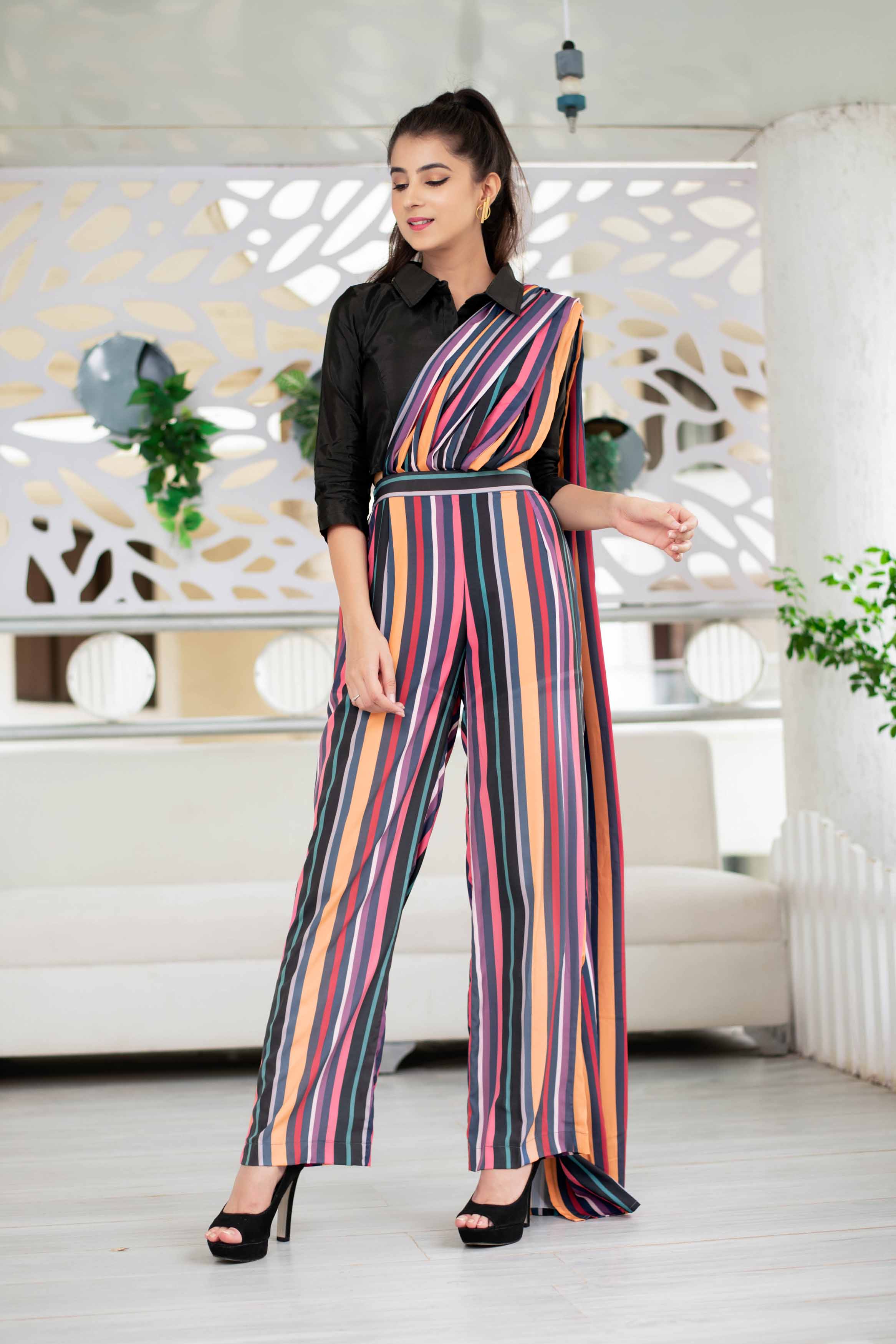 Buy Women Blush Foil Palazzo Pants With Attached Dupatta - Feed-Bottoms -  Indya